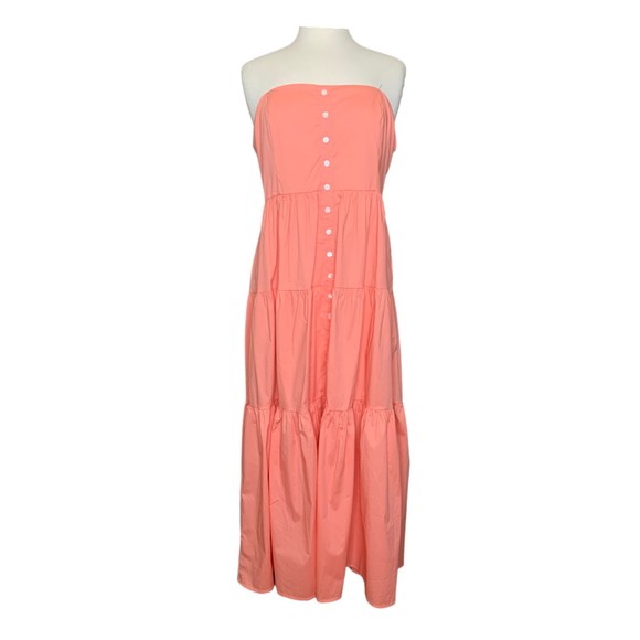 NWT STAUD Strapless Midi Length Elroy Dress in Grapefruit Size XL Tiered Skirt - Picture 2 of 12